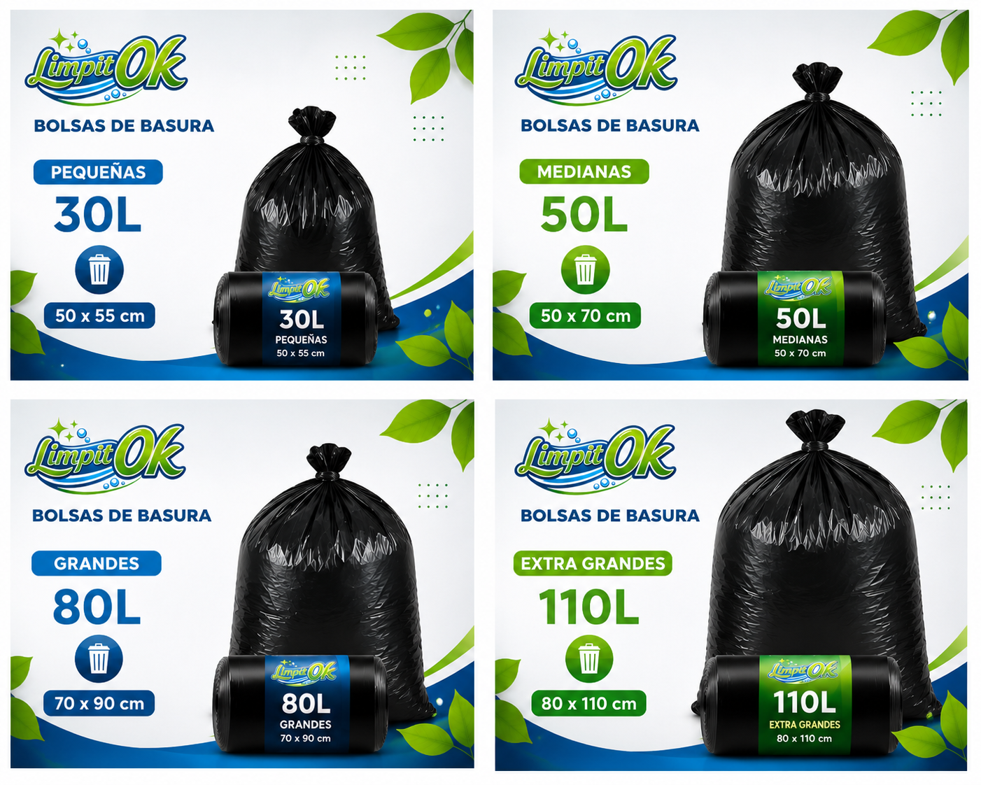 Bolsa de basura 80x110 cm – Rollo 10 Uni.