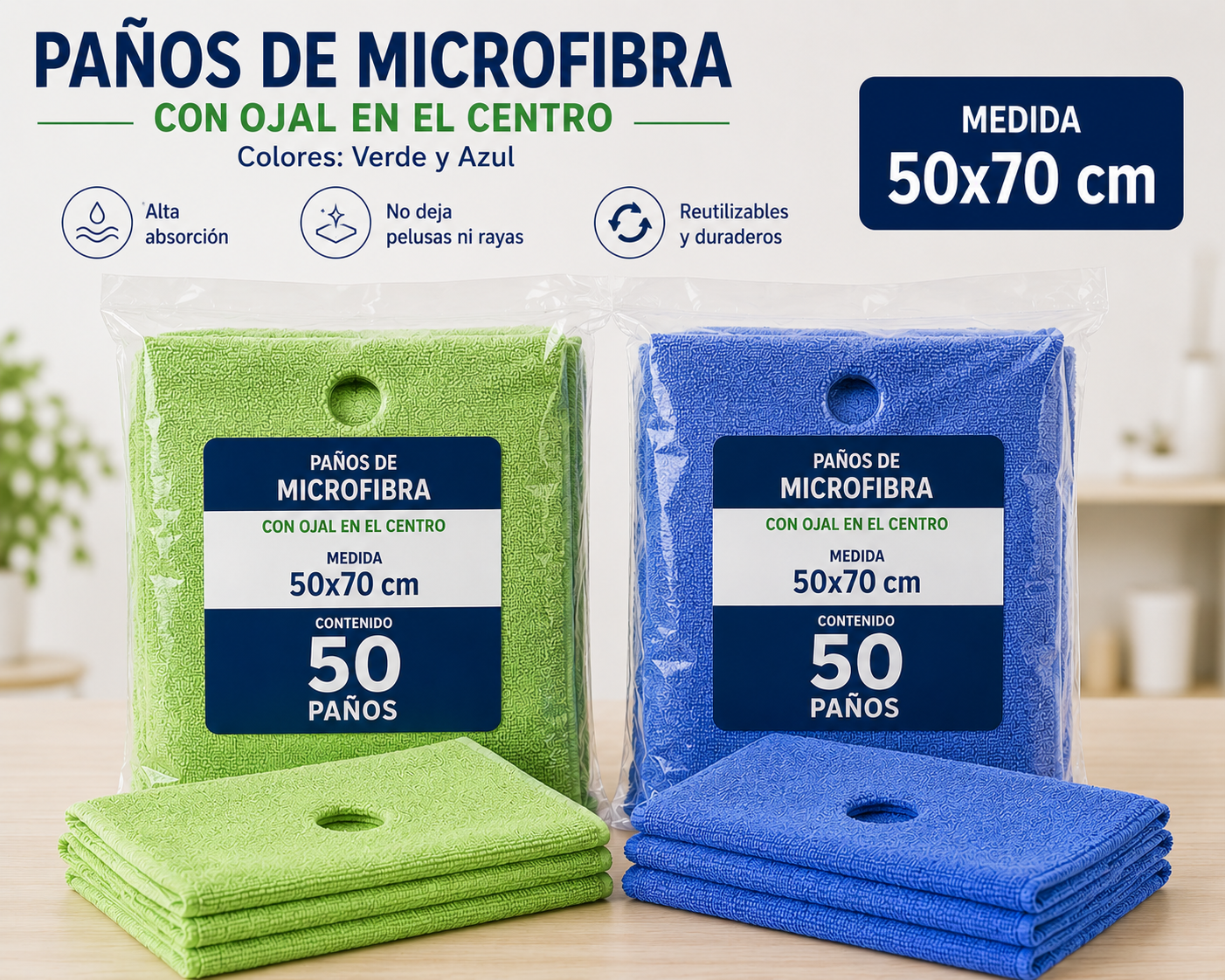 Paños microfibra con ojal multiuso 50x70 - 400 paños por caja IVA Incluido